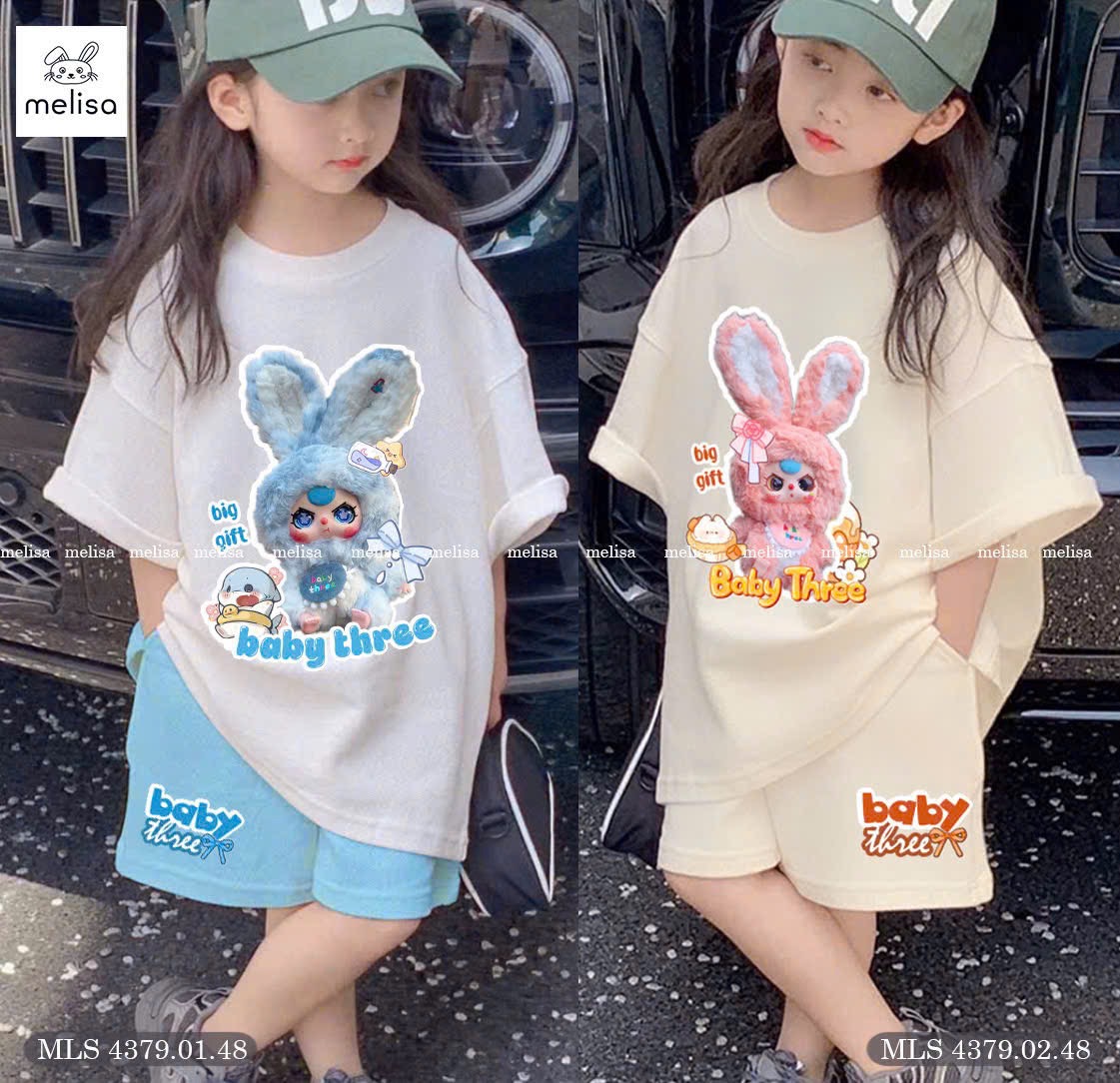 MLS 4379 - Bộ Melisa cotton 4 chiều họa tiết Babythree 2 màu bé gái size 2-12y