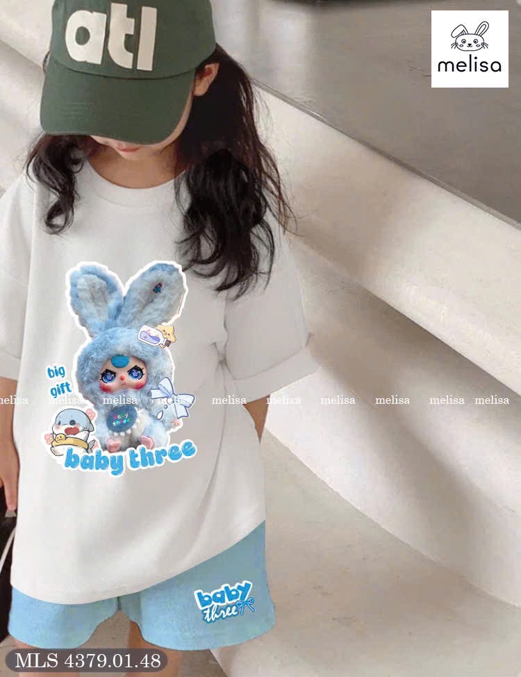 MLS 4379 - Bộ Melisa cotton 4 chiều họa tiết Babythree 2 màu bé gái size 2-12y