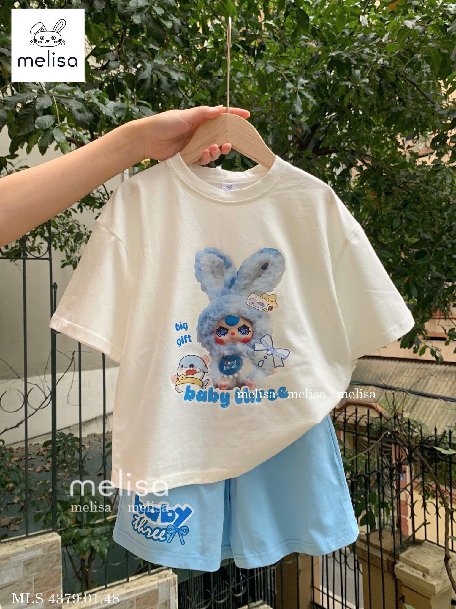 MLS 4379 - Bộ Melisa cotton 4 chiều họa tiết Babythree 2 màu bé gái size 2-12y