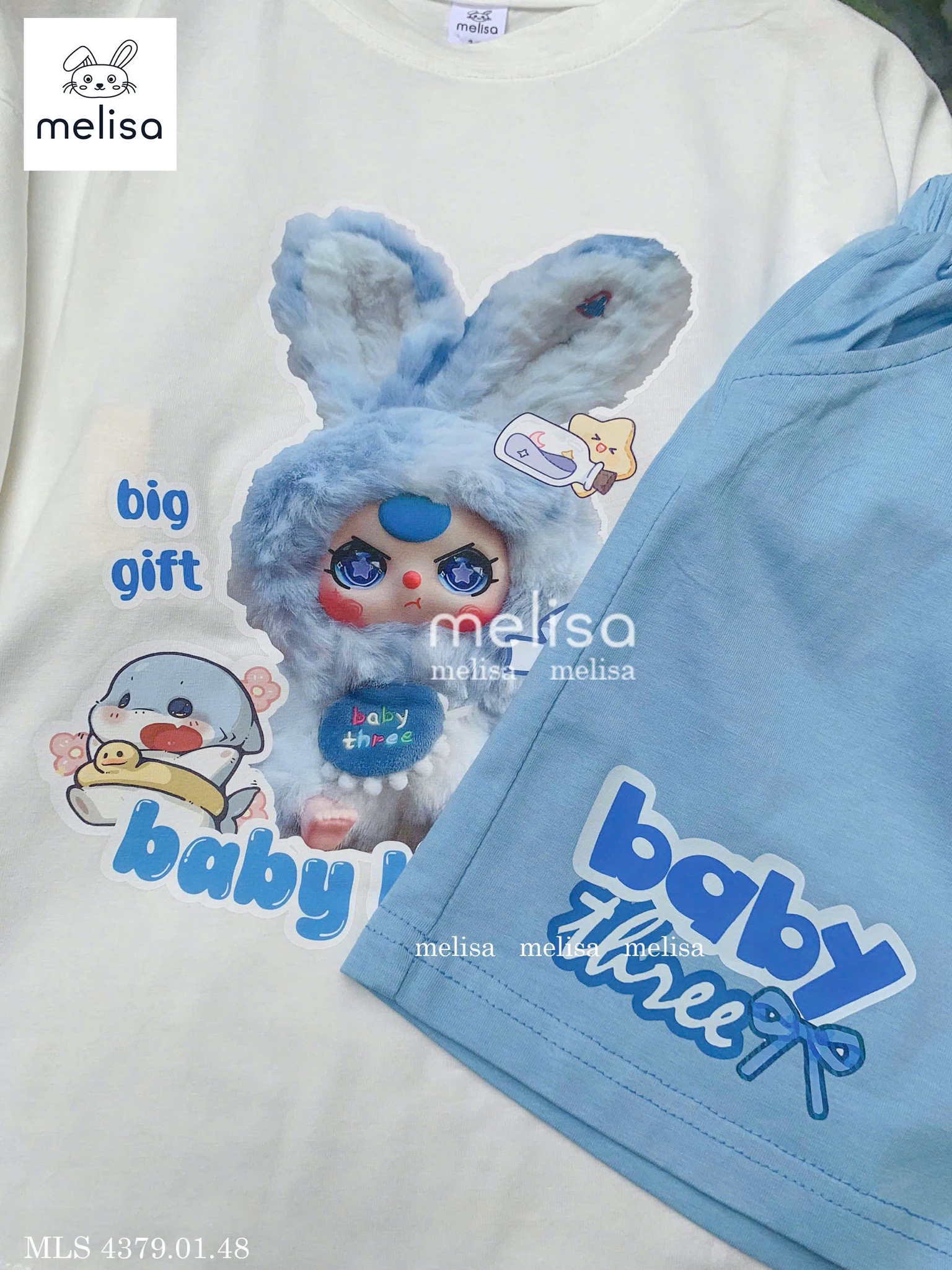 MLS 4379 - Bộ Melisa cotton 4 chiều họa tiết Babythree 2 màu bé gái size 2-12y