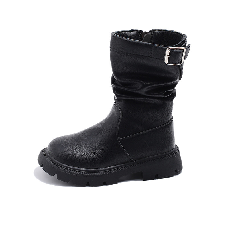 XXJ 0811 - Bốt cao cổ khoá cạnh cổ nhún 2 màu nâu / đen bé gái size 28-34