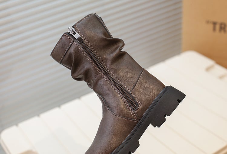 XXJ 0811 - Bốt cao cổ khoá cạnh cổ nhún 2 màu nâu / đen bé gái size 28-34