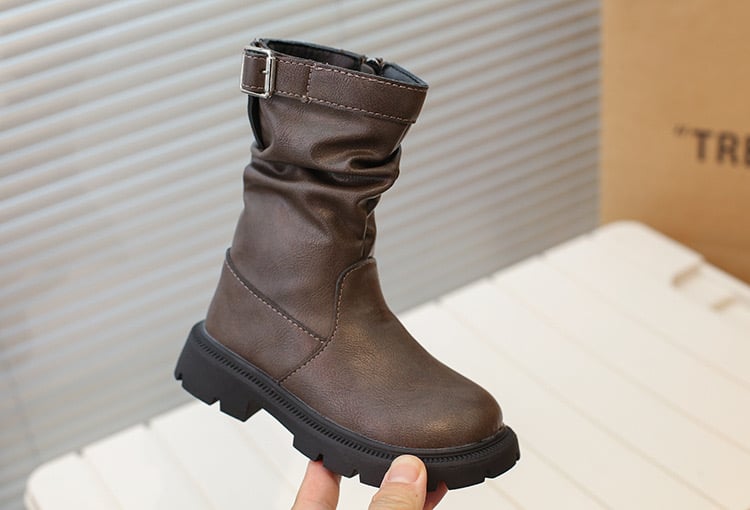 XXJ 0811 - Bốt cao cổ khoá cạnh cổ nhún 2 màu nâu / đen bé gái size 28-34
