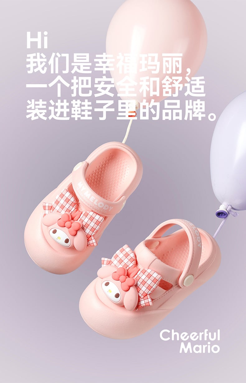 Sục nhựa Mario hoạ tiết Melody, Kuromi nơ kẻ 2 màu bé gái size 140-190