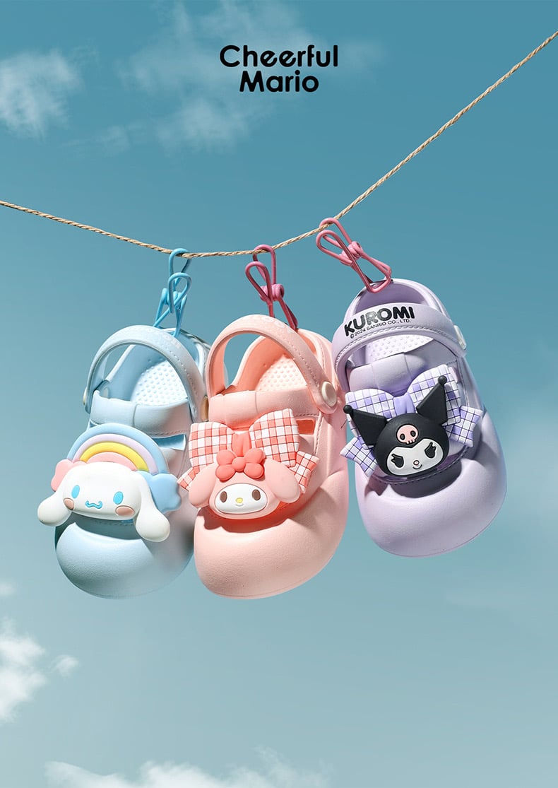 Sục nhựa Mario hoạ tiết Melody, Kuromi nơ kẻ 2 màu bé gái size 140-190