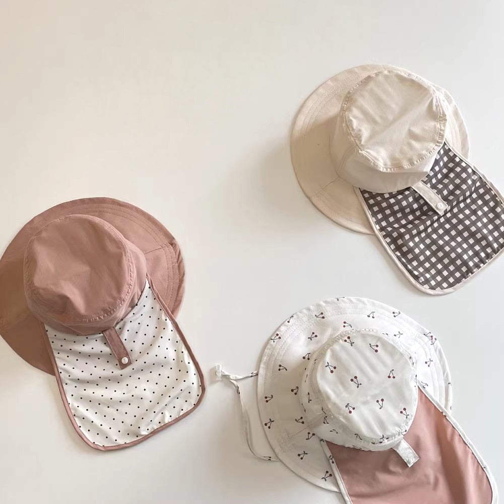 Mũ vải vành gáy chống nắng tone nâu be nhiều màu cho bé size 6m-6y