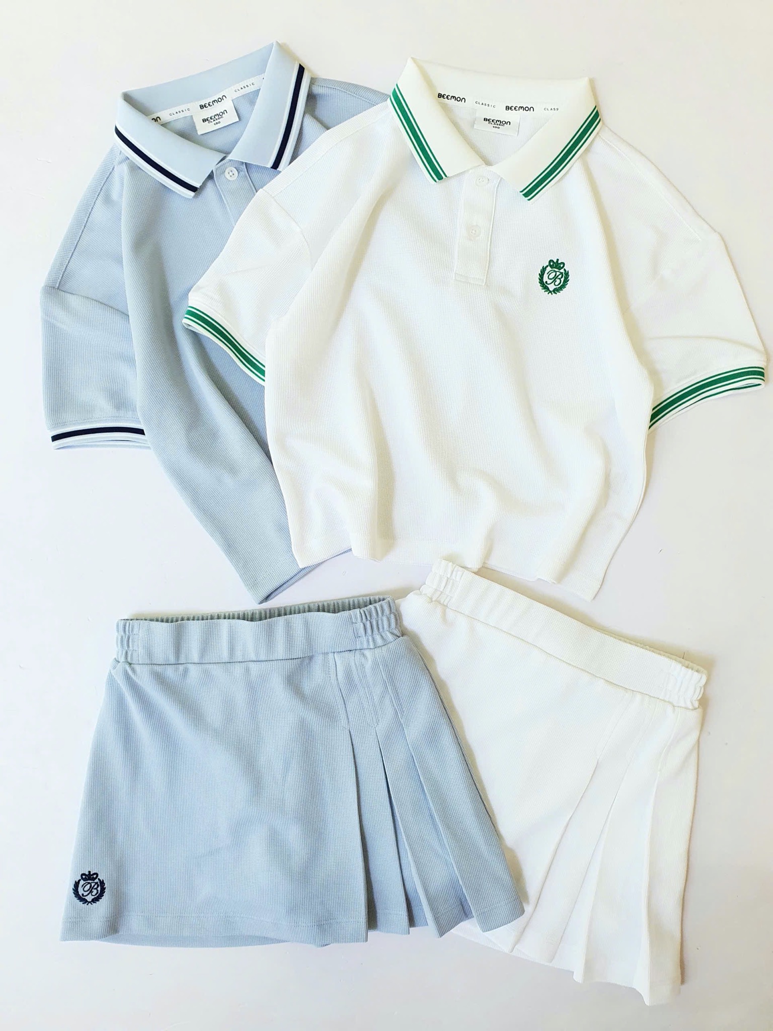Set bộ polo thể thao + chân váy Beemon 2 màu trắng/xanh bé gái size 120-160