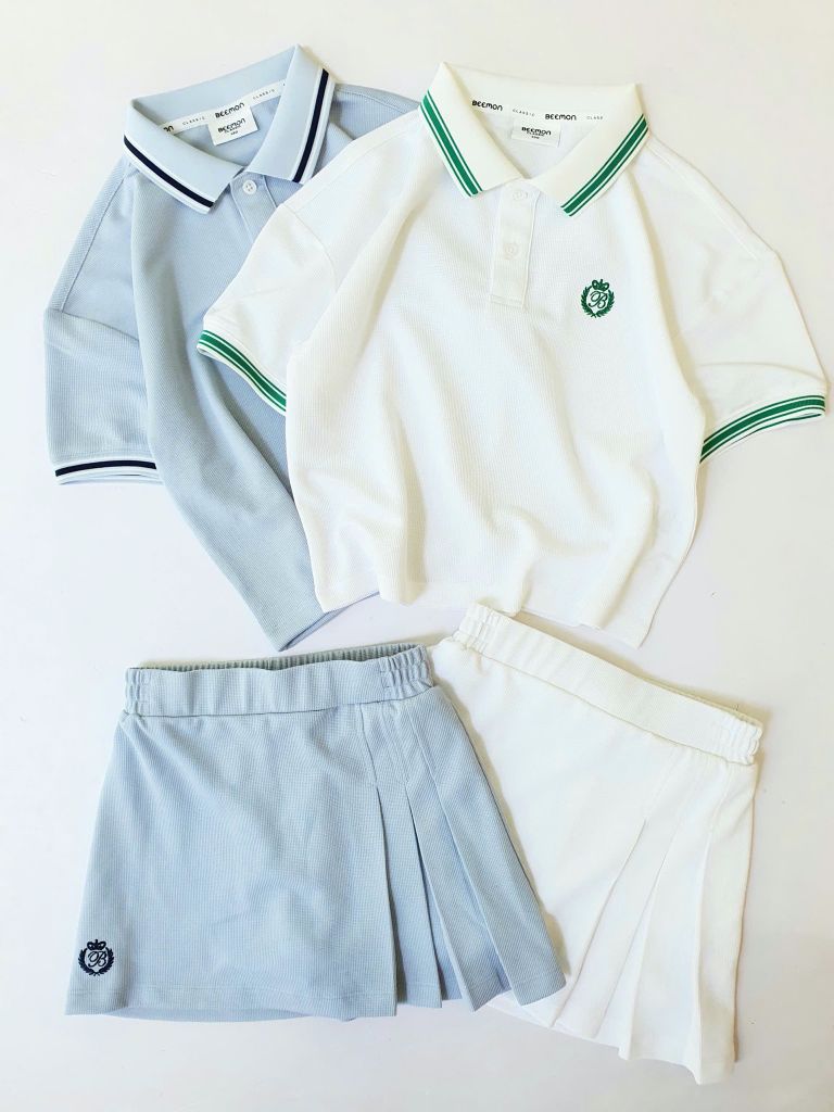 Set bộ polo thể thao + chân váy Beemon 2 màu trắng/xanh bé gái size 120-160