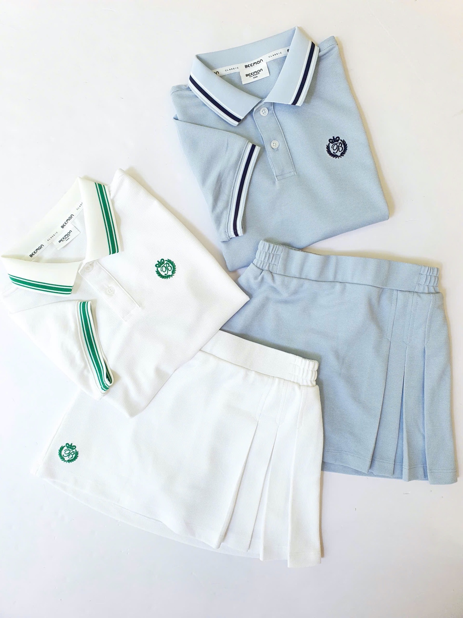Set bộ polo thể thao + chân váy Beemon 2 màu trắng/xanh bé gái size 120-160