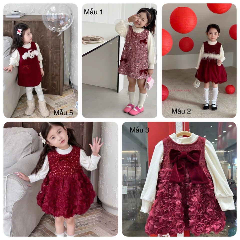 Set QC áo thun tăm + váy nhiều mẫu bé gái size 90-130