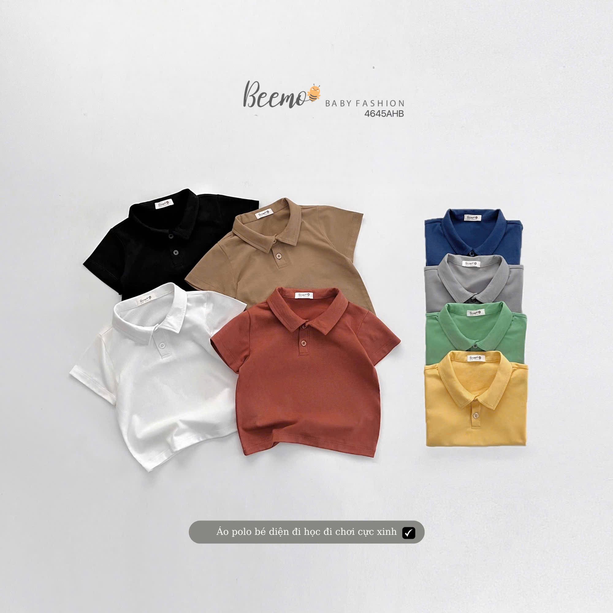 Áo cotton polo cổ đức Beemo trơn nhiều màu cho bé size 80-130