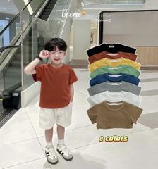 Áo cotton Beemo cổ tròn trơn nhiều màu cho bé size 80-130
