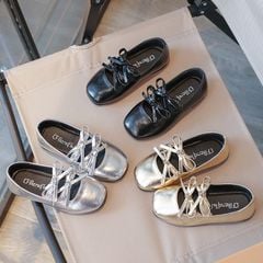 9818 - Giày búp bê màu đen đính nơ bé gái size 23-36