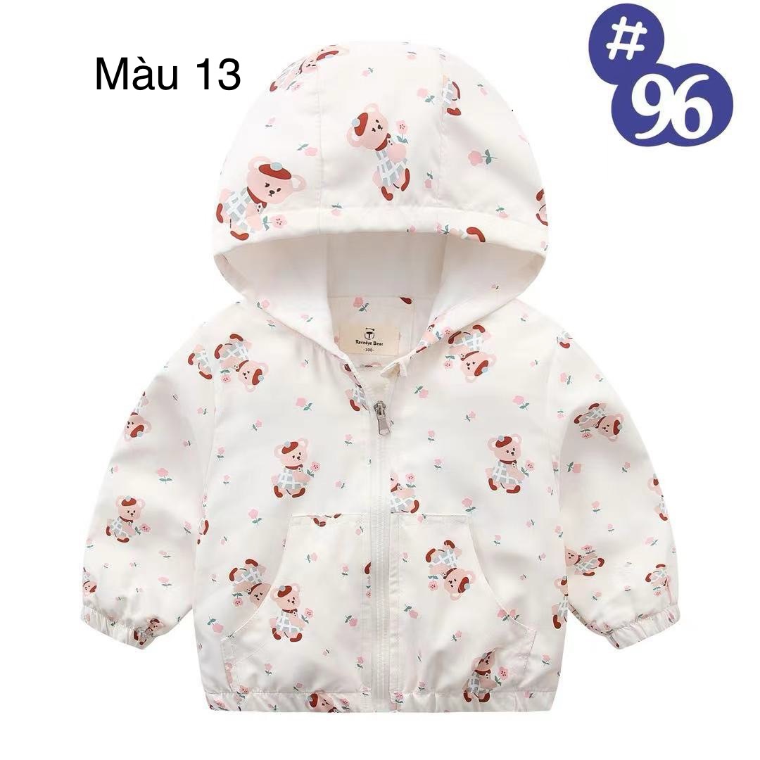 2024 - Áo gió lót cotton Ravedye Bear nhiều hình Bé Gái size 100 - 140