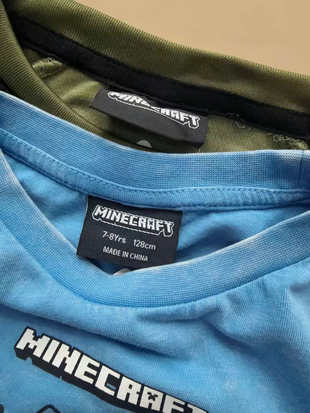Bộ cotton Minecraft vải wash mềm màu xanh bé trai size 6-13y