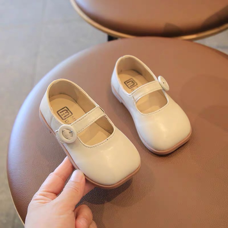 V293 - Giày MG Baby quai dán mũi vuông kem/ đen size 21-30