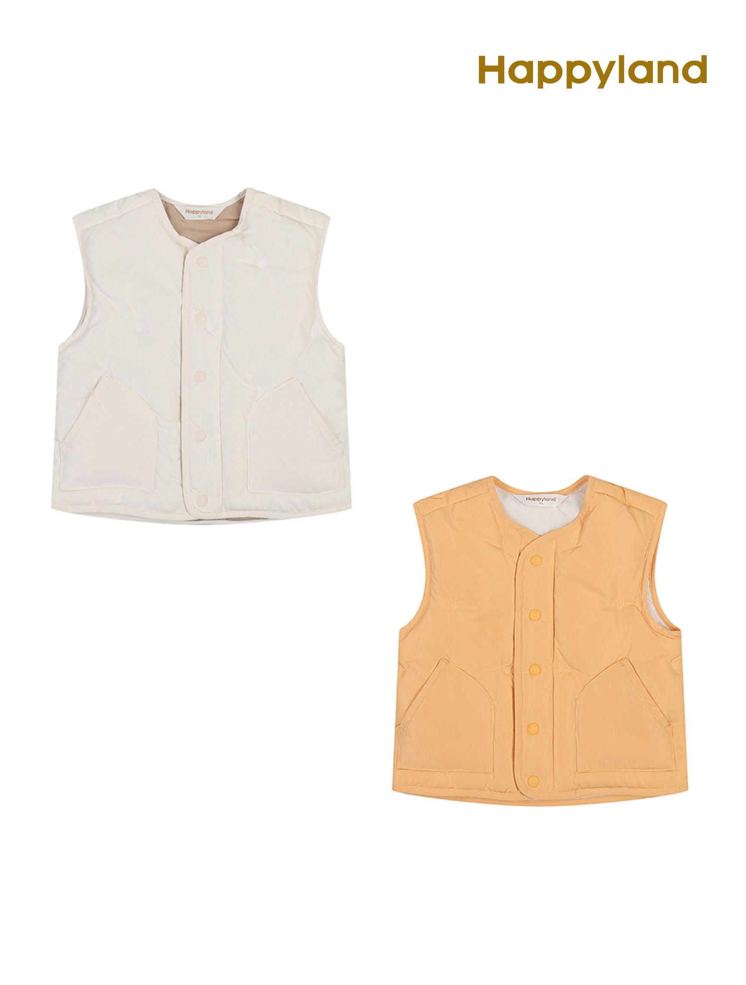Áo gile lông vũ siêu nhẹ Happy Land xuất Hàn 2 màu kem/vàng cho bé size 90-120