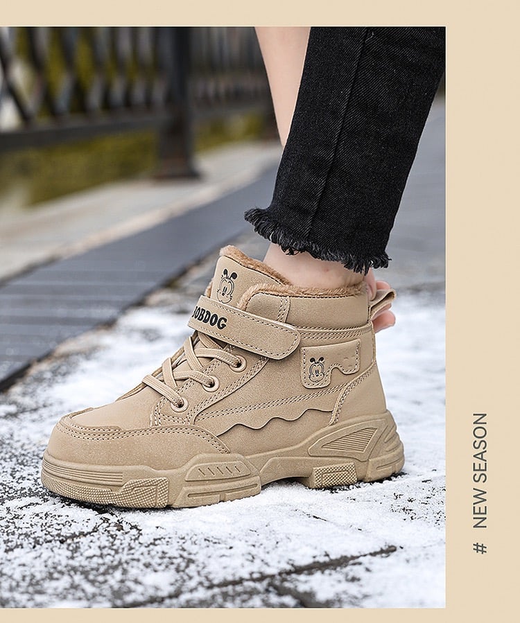 6018 - Giày cao cổ Bobdog màu nâu lót lông cho bé size 28-39