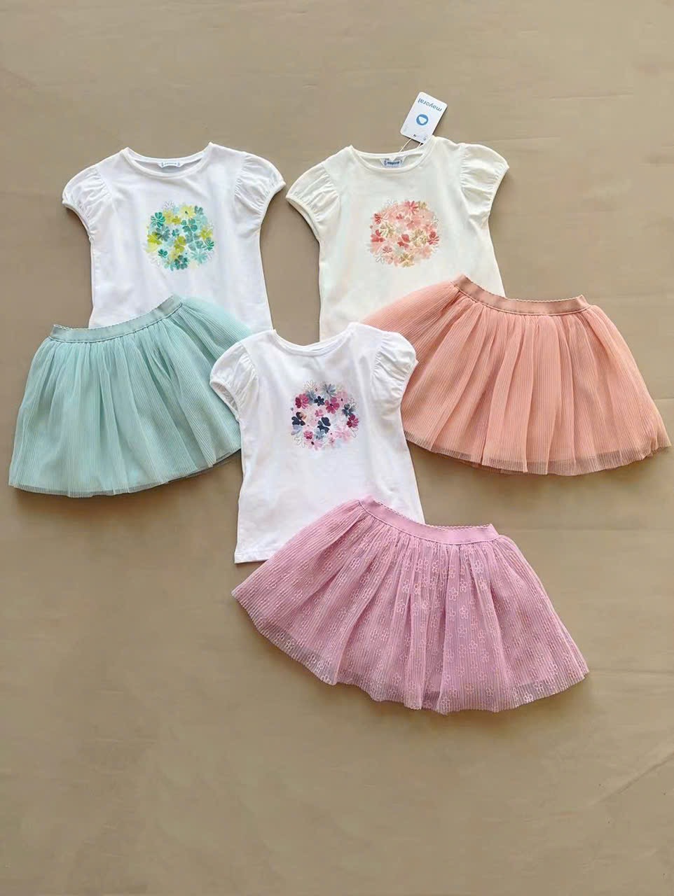 Set áo + chân váy tutu Mayoral dư xịn 3 màu cho bé gái size 2-9y