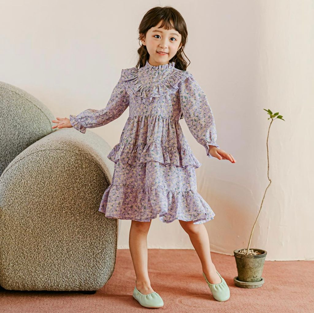 Váy chiffon Babidiboo màu tím hoa nhí bèo tầng size 110 / 150