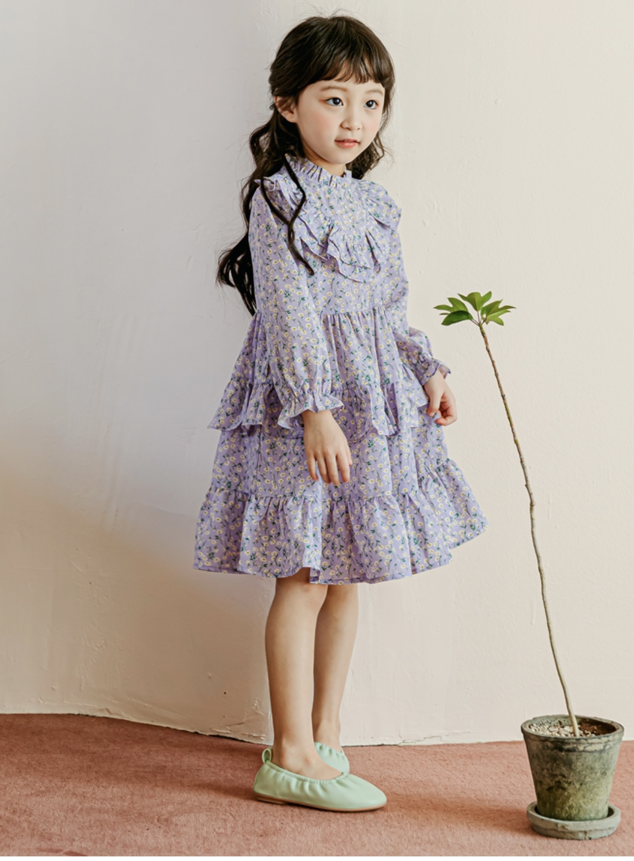 Váy chiffon Babidiboo màu tím hoa nhí bèo tầng size 110 / 150