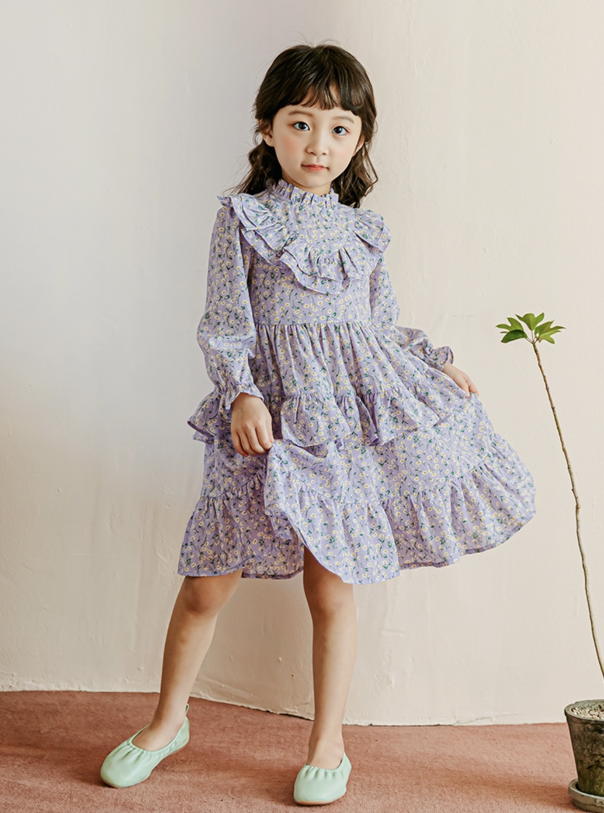 Váy chiffon Babidiboo màu tím hoa nhí bèo tầng size 110 / 150