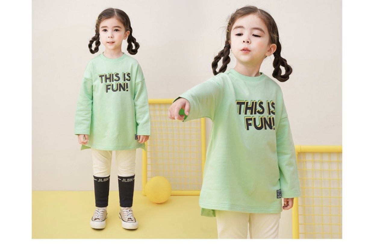 Áo váy nỉ da cá Jelispoon màu xanh cốm This is Fun
