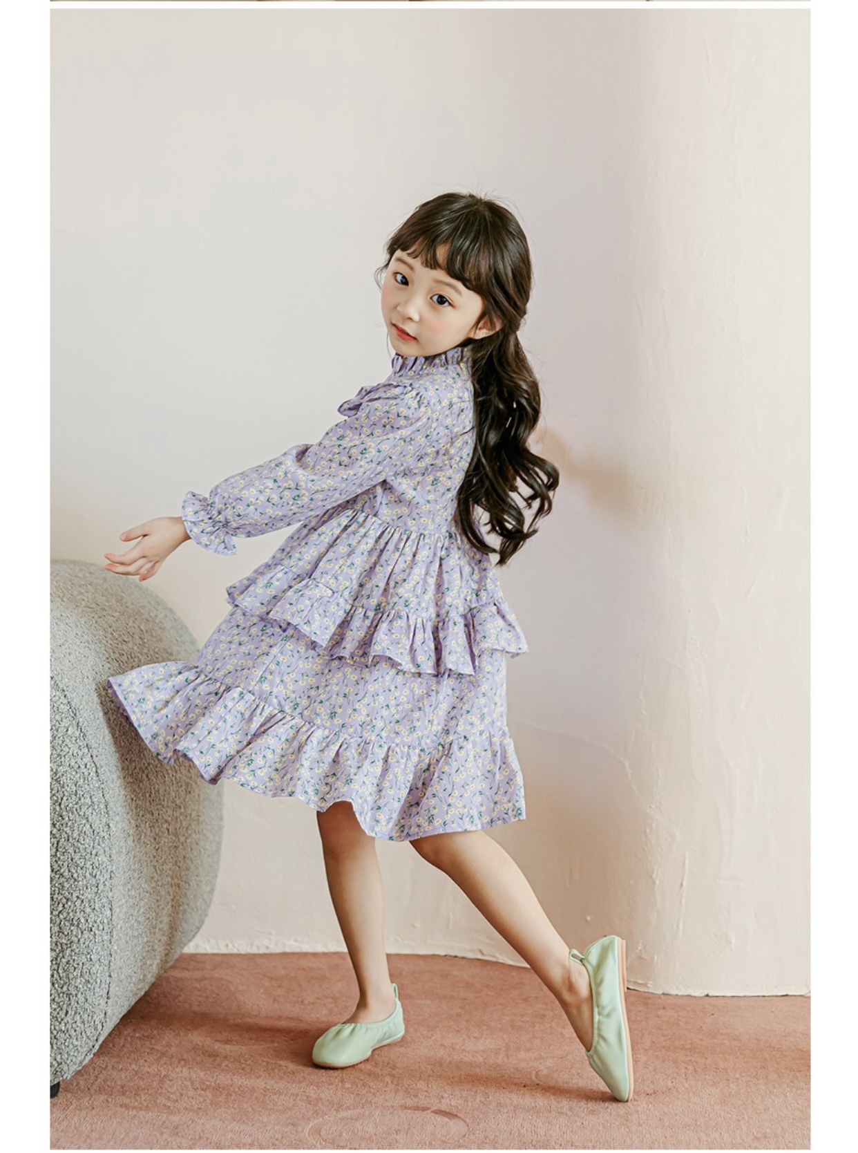 Váy chiffon Babidiboo màu tím hoa nhí bèo tầng size 110 / 150