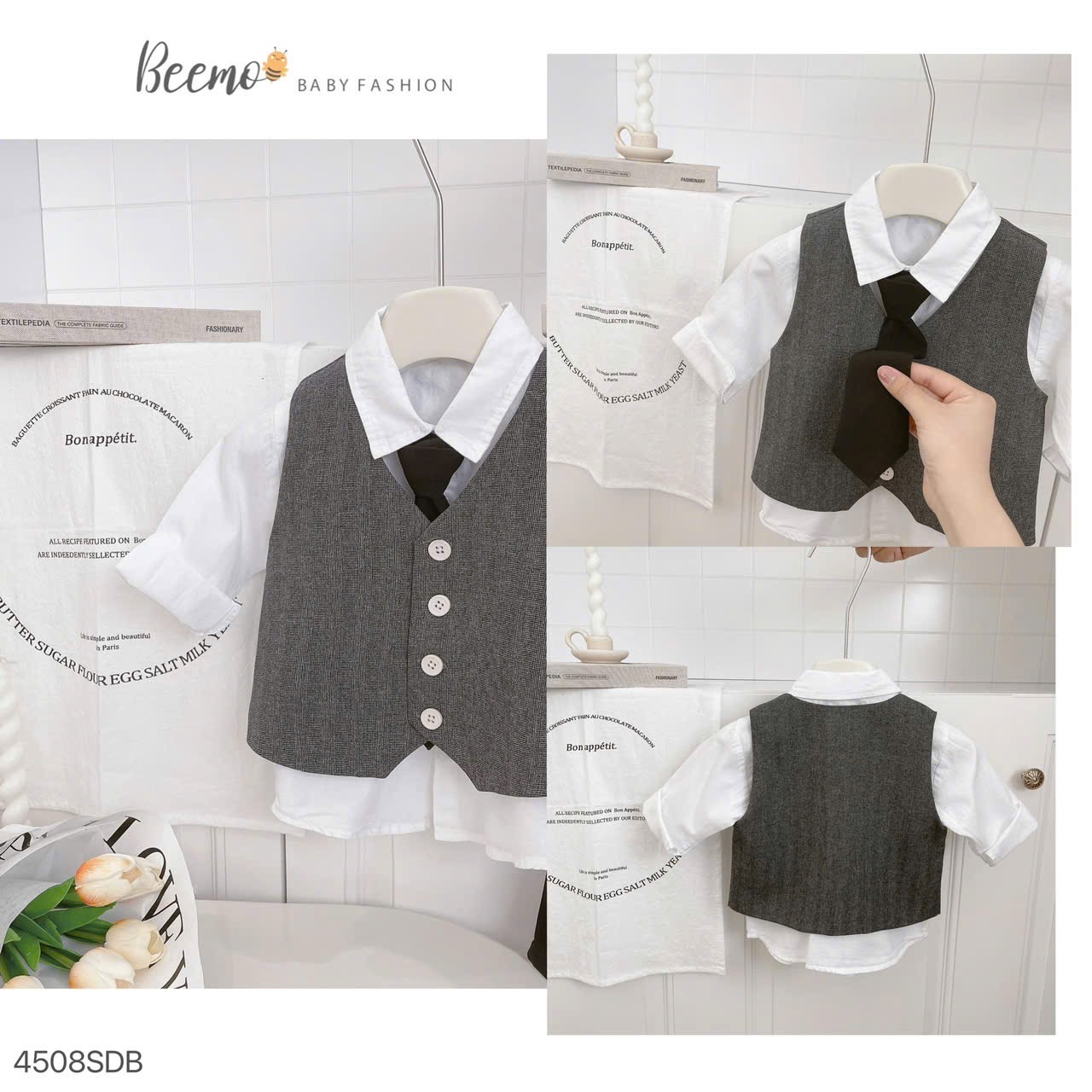 Set 4ct Beemo gile công tử kèm cavat mặc sự kiện cho bé trai size 80-130