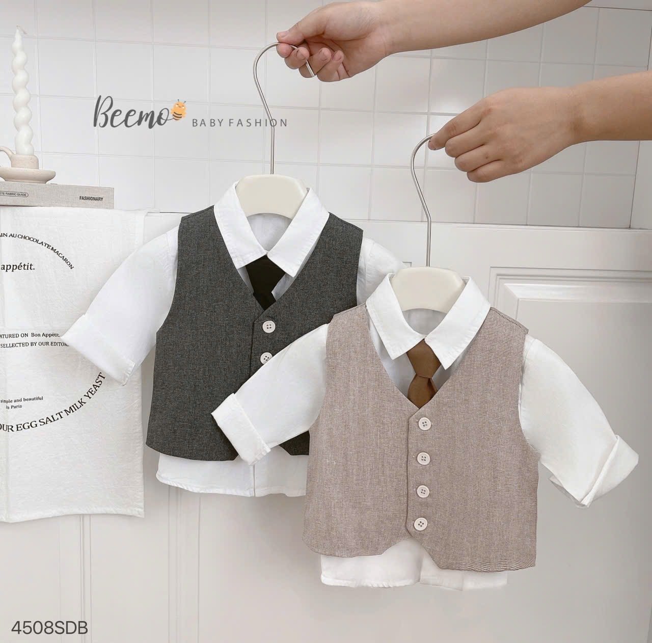 Set 4ct Beemo gile công tử kèm cavat mặc sự kiện cho bé trai size 80-130