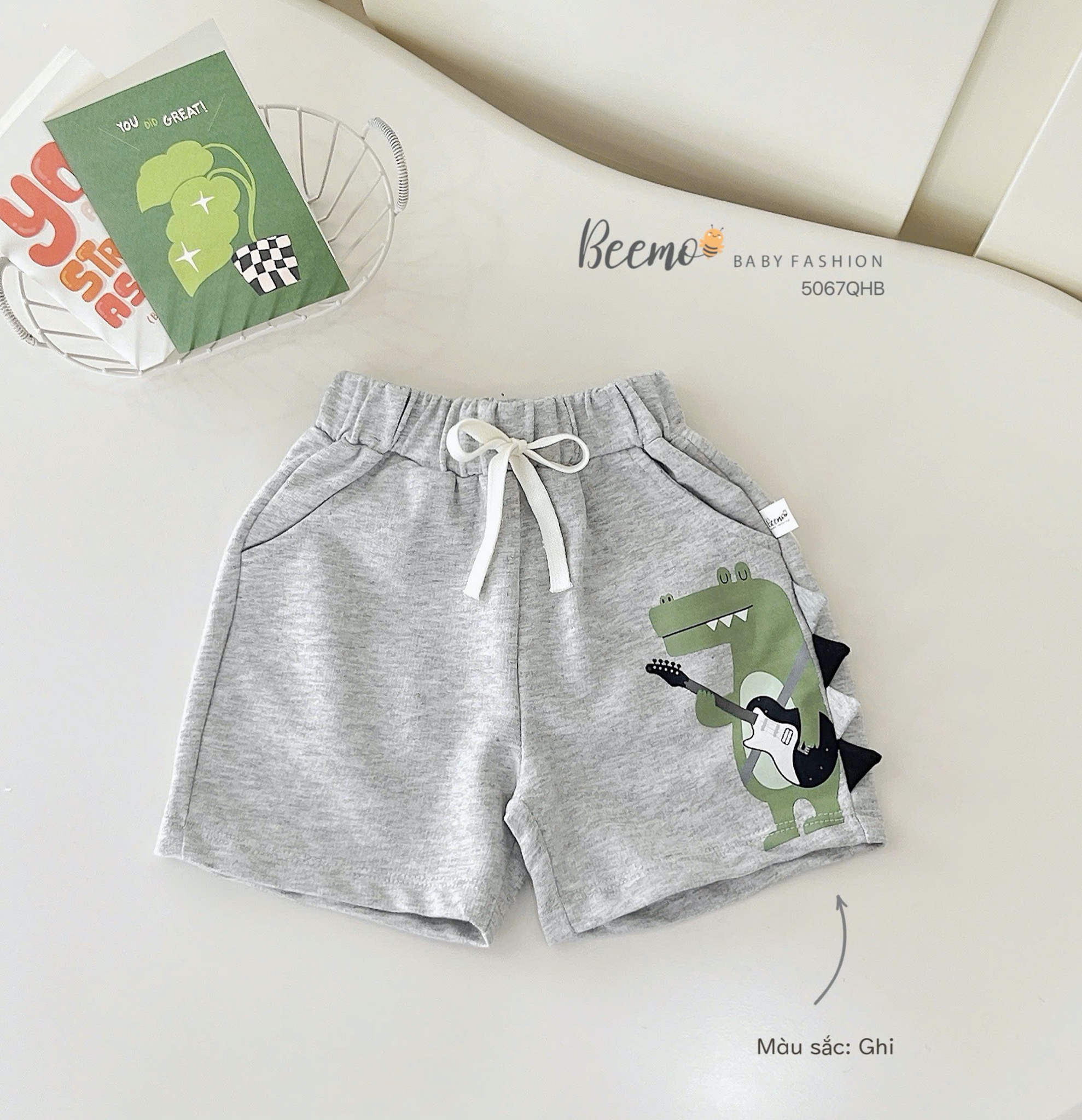 Quần short da cá Beemo in hình cá sấu 2 màu bé trai size 80-130
