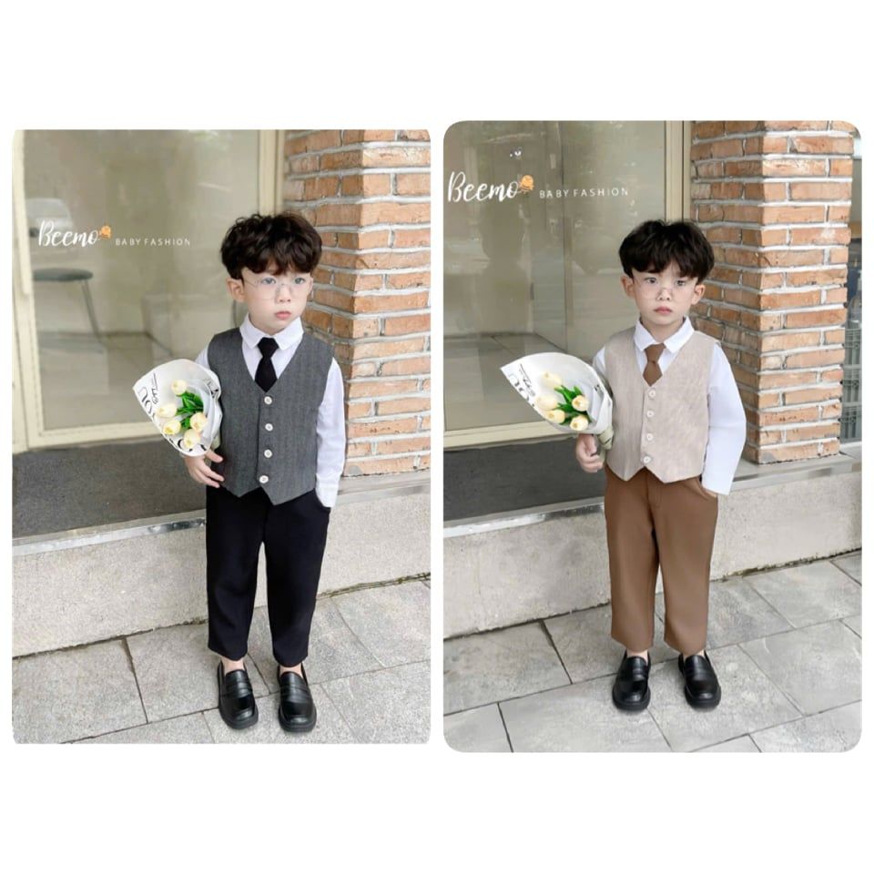 Set 4ct Beemo gile công tử kèm cavat mặc sự kiện cho bé trai size 80-130
