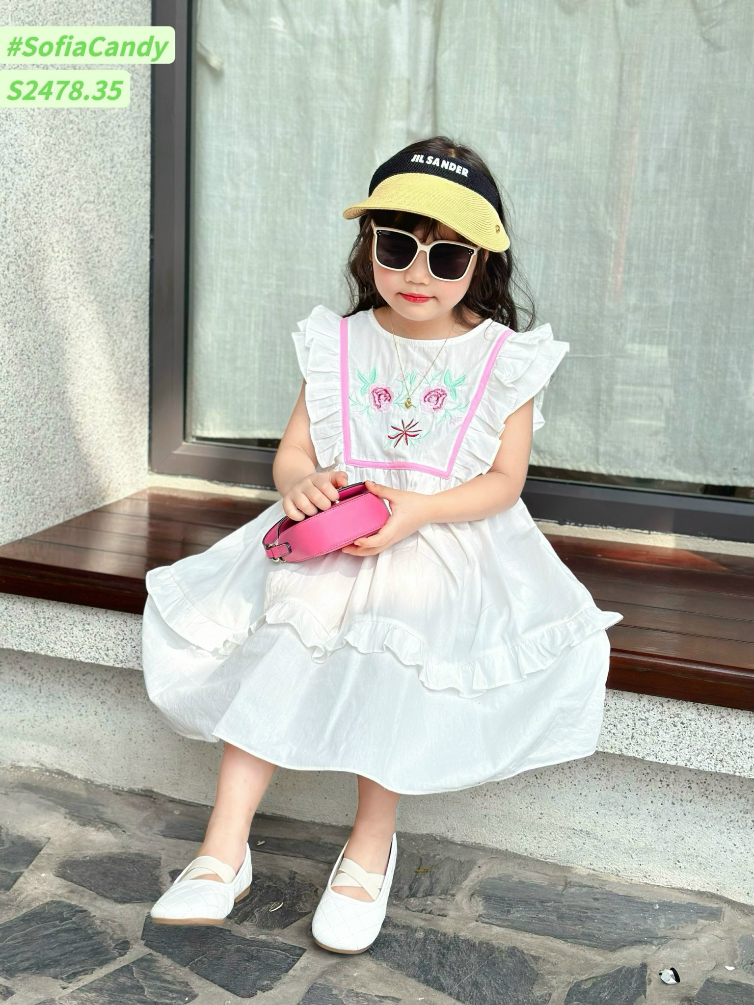 Váy Sofia Candy tiểu thư tay cánh tiên thêu hoa ngực nhiều màu BG size 1-10y