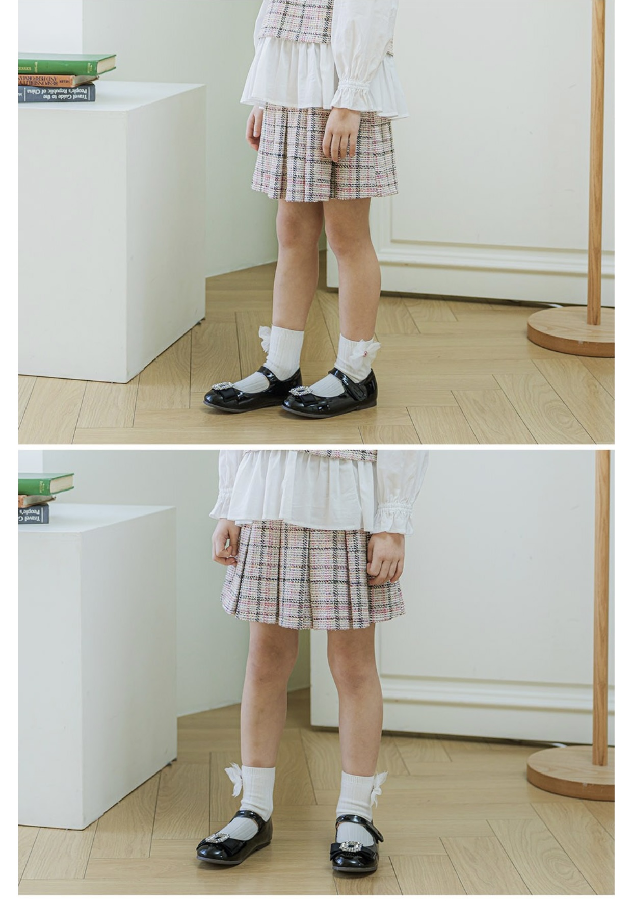 Quần giả váy dạ tweed Bobdog caro hồng be đen size 110 - 140