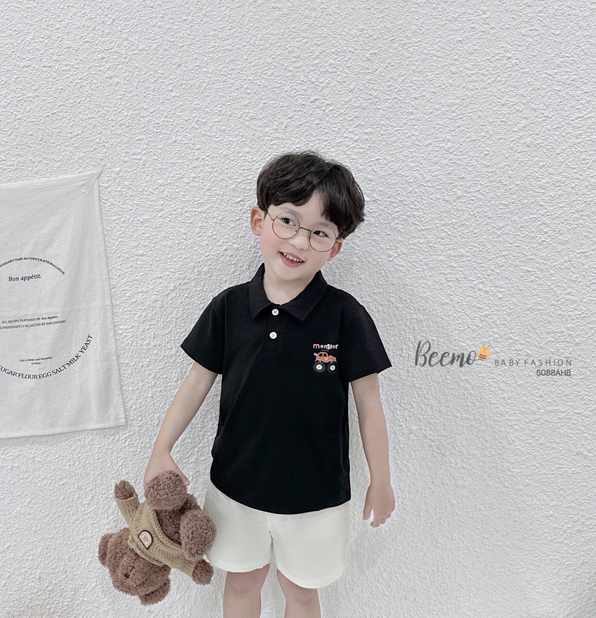 Áo polo cổ đức Beemo cộc tay in hình ô tô nhiều màu bé trai size 80-130