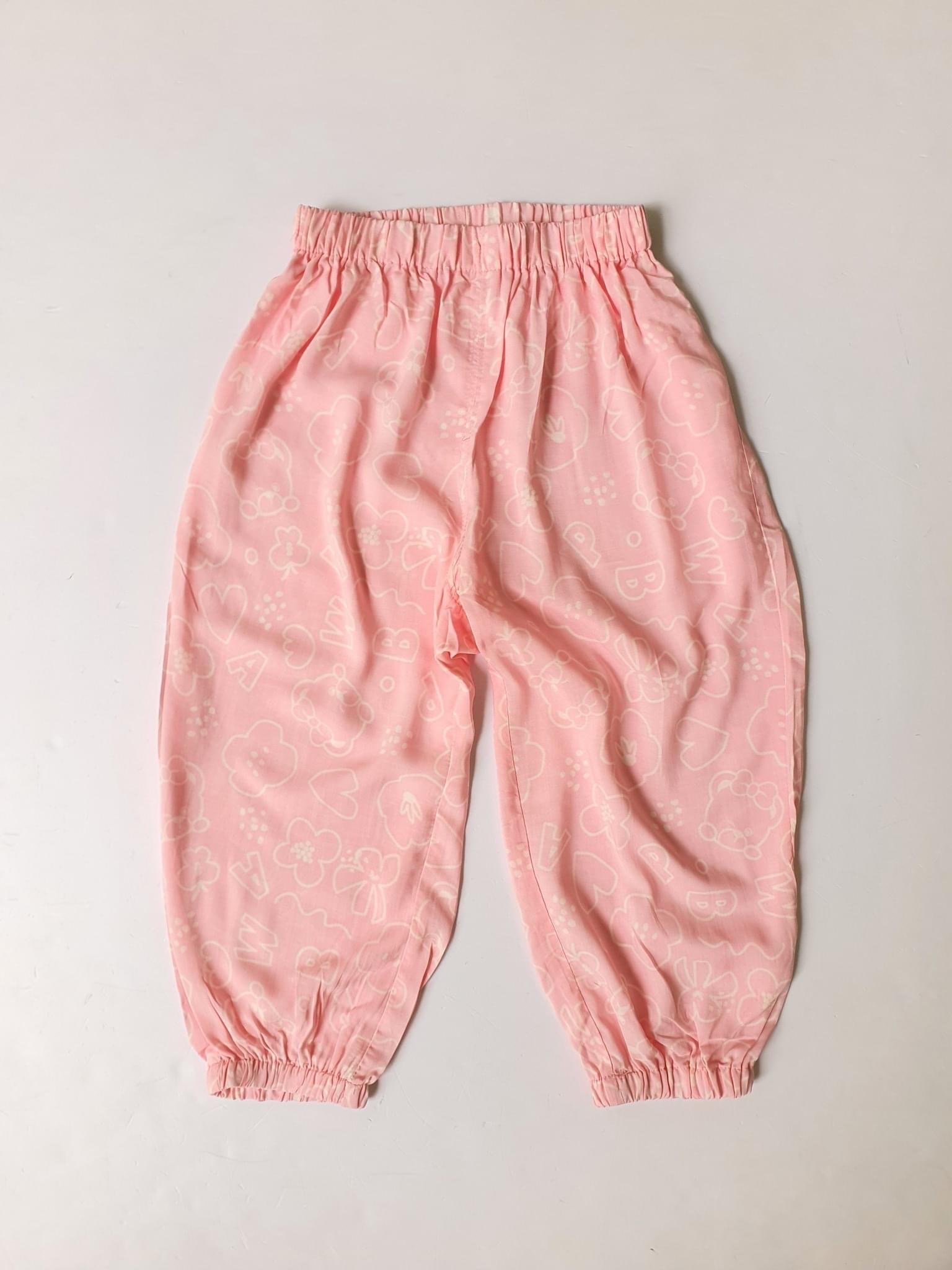 Quần lanh bo gấu xuất Hàn hình gấu chữ in tràn 3 màu size 80 - 160