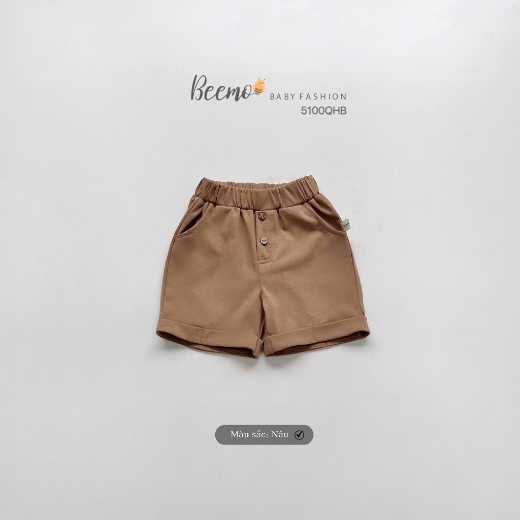 Quần short thun Beemo co giãn 4 chiều phối khuy dừa cho bé size 80-130