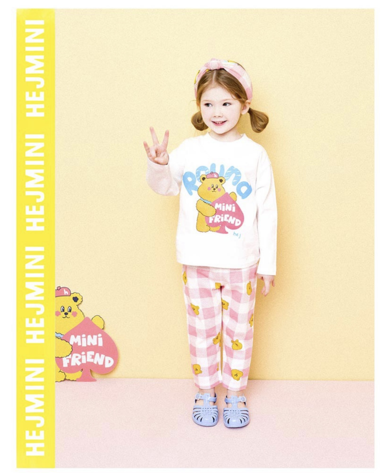 Quần cotton Hej Mini kẻ caro gấu 2 màu xanh lá/hồng BTBG