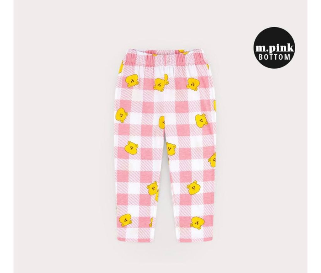 Quần cotton Hej Mini kẻ caro gấu 2 màu xanh lá/hồng BTBG