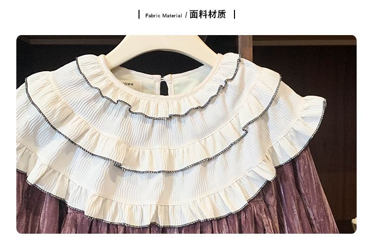 Váy nhung lót nỉ màu hồng nâu cổ bèo trắng bé gái size 90-140