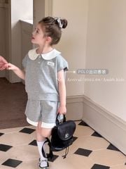 Bộ thun AMBB màu ghi cổ trắng bé gái size 110-170