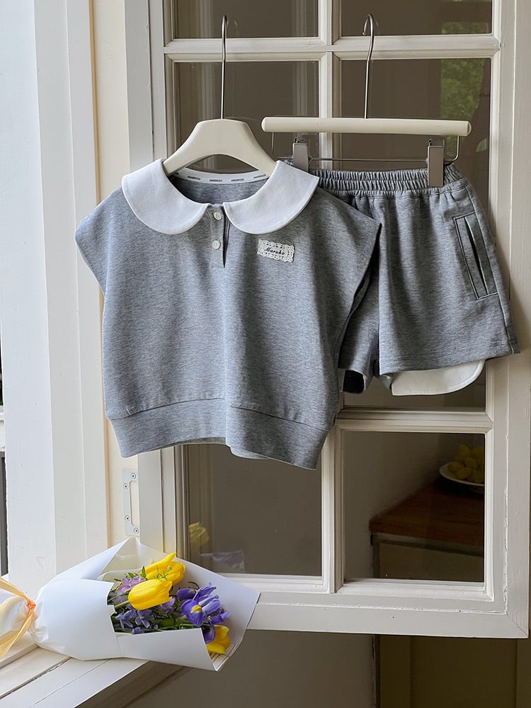 Bộ thun AMBB màu ghi cổ trắng bé gái size 110-170