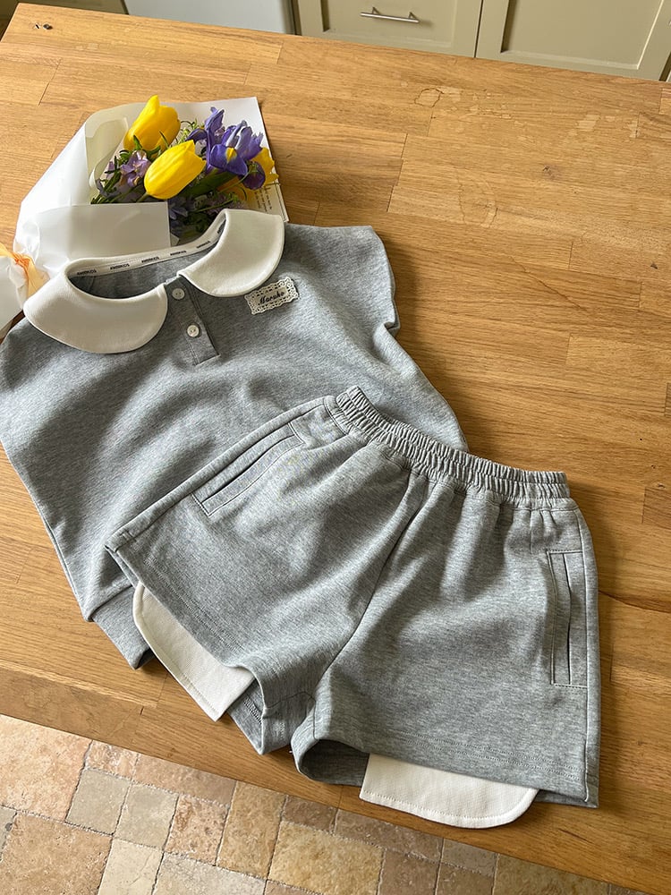 Bộ thun AMBB màu ghi cổ trắng bé gái size 110-170