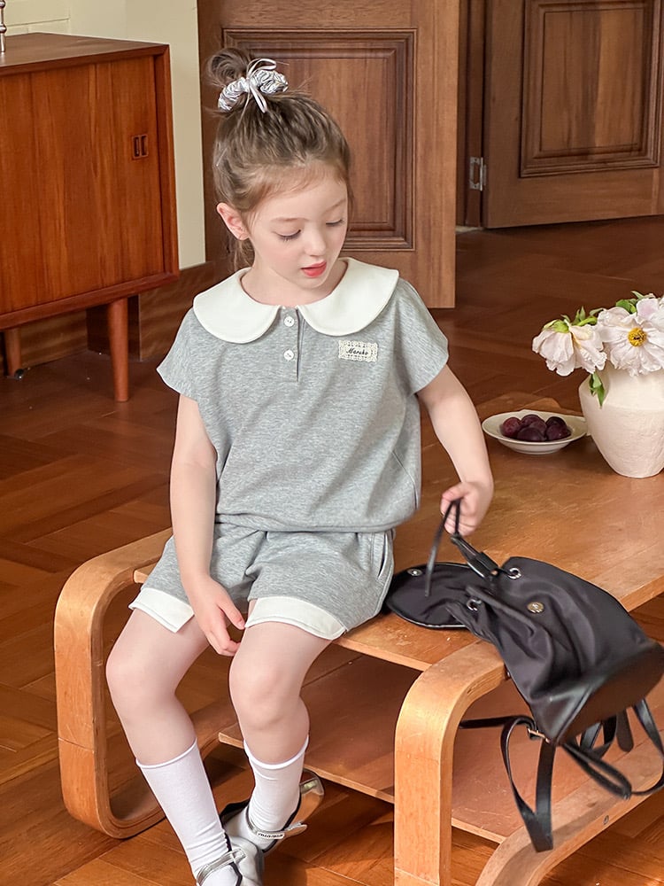 Bộ thun AMBB màu ghi cổ trắng bé gái size 110-170