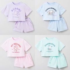Bộ Spao dư xịn áo croptop+quần hoạ tiết Kuromi, Cinnamoroll, Pochacco, Melody bé gái size 110-160