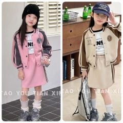 Set nỉ TYTX BABY áo bomber 1986 - chân váy 2 màu size 90 - 130