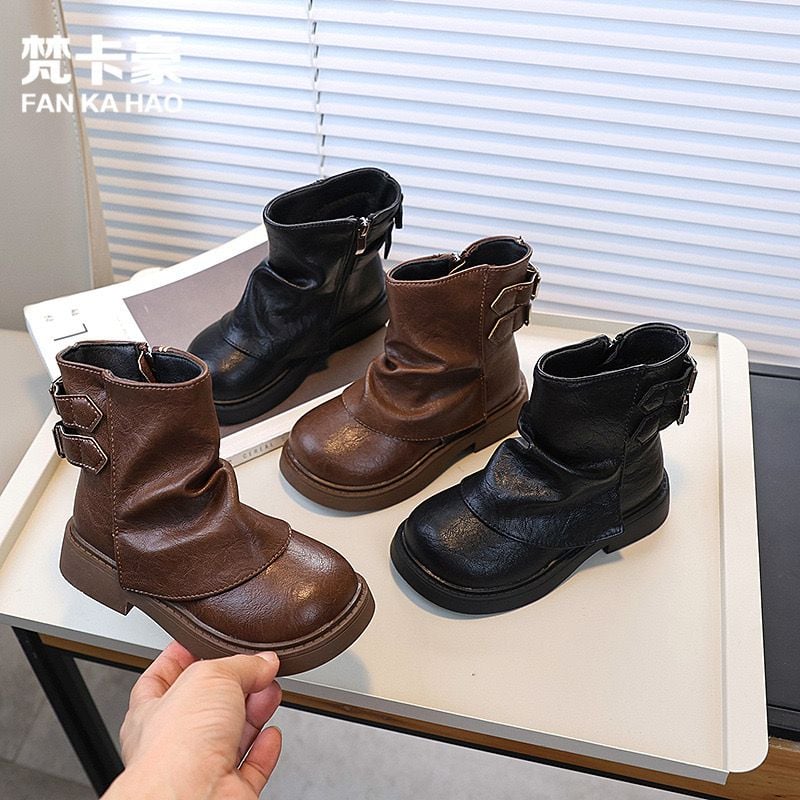 ZY356 - Bốt cổ nhún khóa cạnh 2 màu nâu/đen bé gái size 26-36