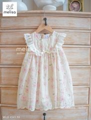 MLS 4541 - Váy thô Melisa màu vàng kem hoa nổi phối tay thô trắng size 2 - 12y