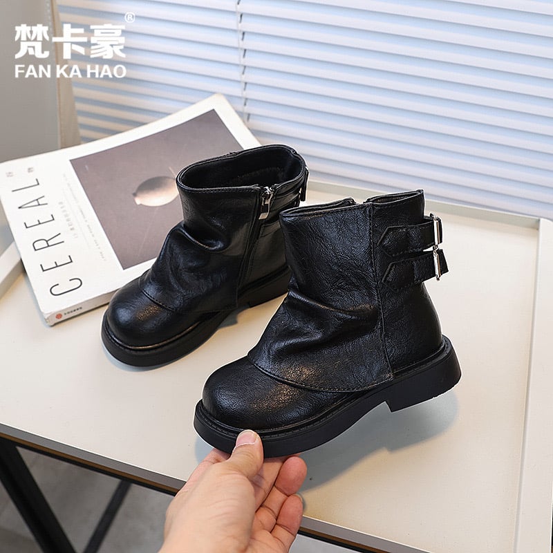 ZY356 - Bốt cổ nhún khóa cạnh 2 màu nâu/đen bé gái size 26-36