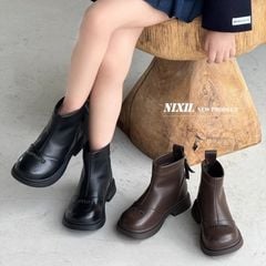 A079 - Bốt da chữ Miu Miu 2 màu nâu/đen cho bé gái size 26-36